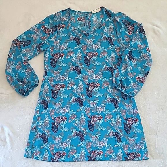 Grayson Cato Blue Butterfly Floral Tunic Medium Long Sleeve Boho Cottagecore - Picture 3 of 15